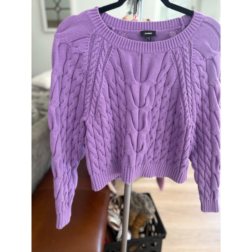 Express Women's Chunky Knit Cropped Sweater in Purple Size M 4-8
